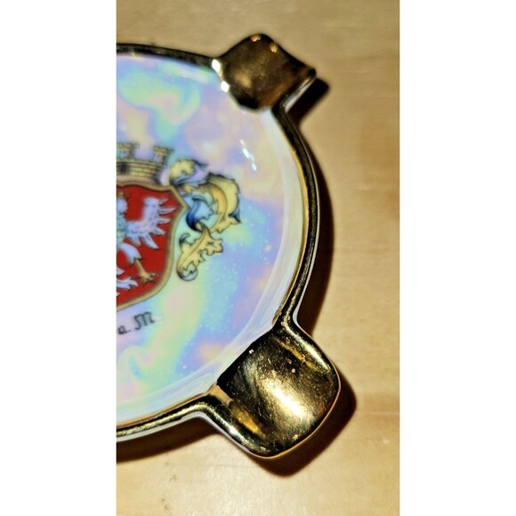 Vintage Ceramic Ashtray FRANKFURT On The Main Coat of Arms Gold on Porcelain - Picture 2 of 10